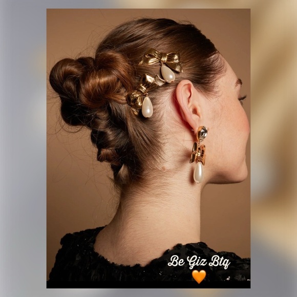 LELET NY Authentic Stella Gold Crystal & Teardrop Pearl Drop Clip Earrings - Picture 4 of 7